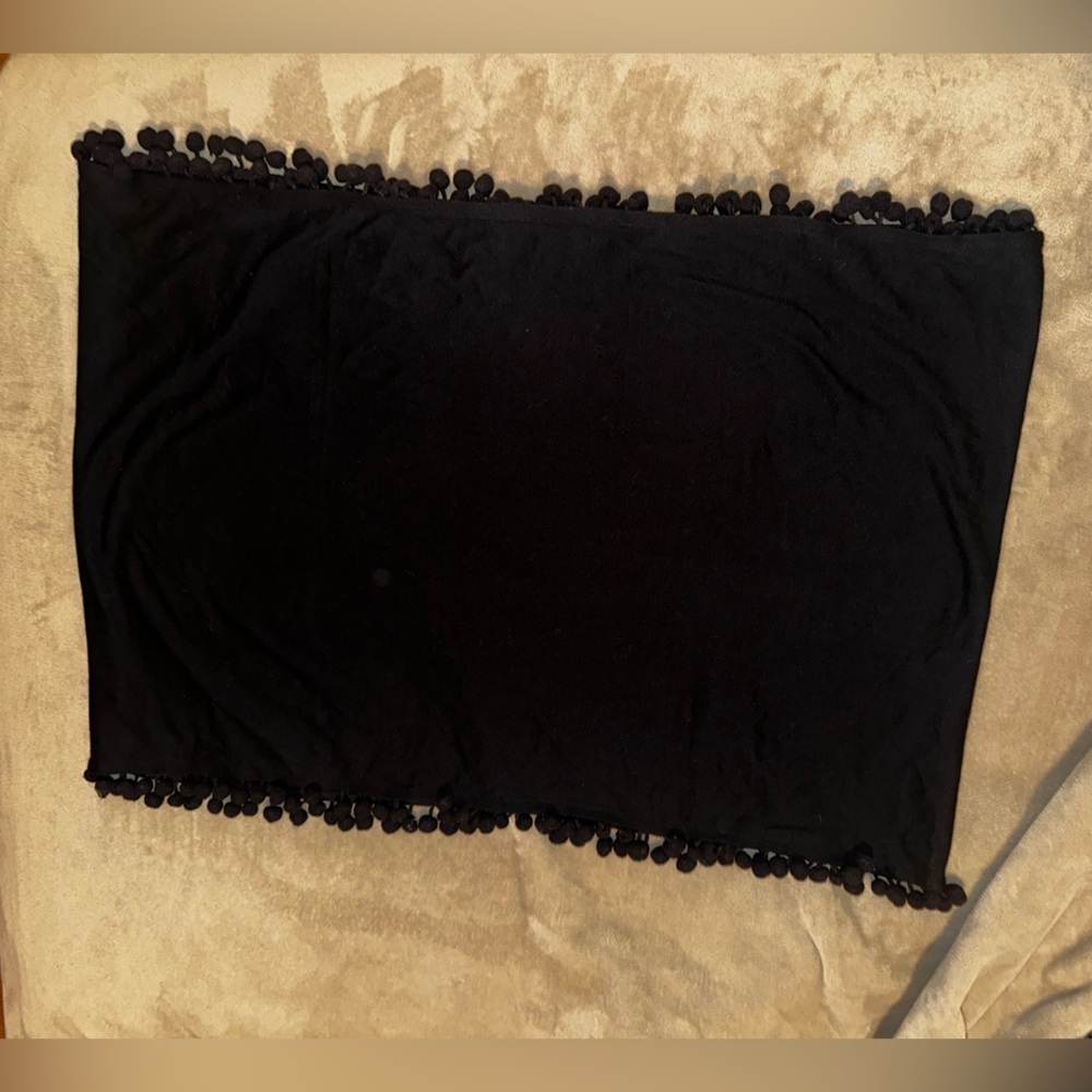 Crown & Ivy Black Scarf with Pom-Pom Trim
